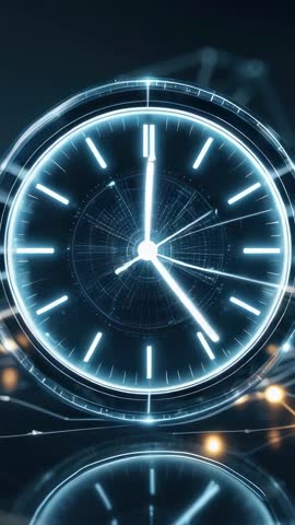 Holographic Clock Tracking Time in Pulsing Digital Network | Futuristic Cyber Interface