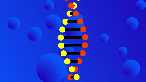 Colorful DNA Strand on Blue Background with Circles