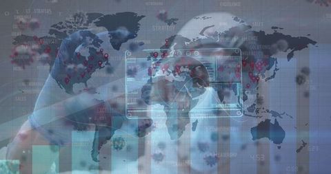Gloved Hand Interacting with Virtual Data on Global Map - Download Free Stock Images Pikwizard.com