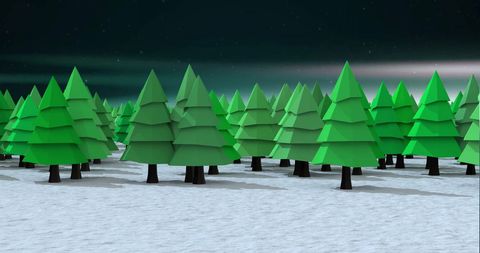 Geometric Pine Forest in Winter Night with Stars