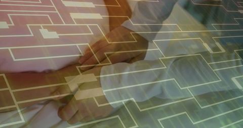 Doctor examining with digital technology overlay