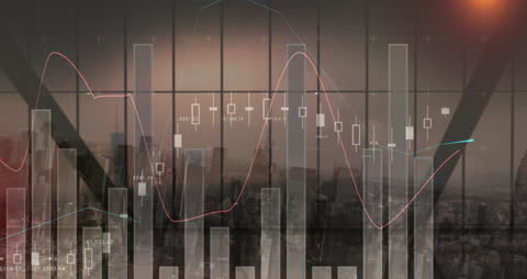 Financial Data Visualization Overlaying Cityscape From Office Window