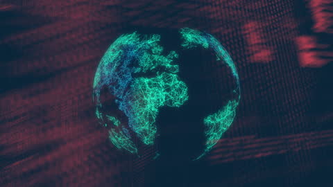 Glowing Digital Globe with Network Lines and Difital Patterns
