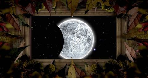 Creative moon eclipse framed with autumn leaves