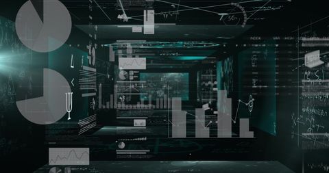 Abstract Data Processing with Equations and Graphs on Dark Background - Download Free Stock Images Pikwizard.com