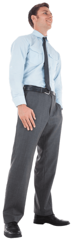Transparent Confident Businessman in Formal Attire Standing Smiling