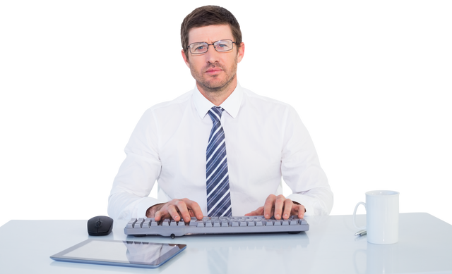 Serious Businessman Typing on Transparent Keyboard - Download Free Stock Videos Pikwizard.com