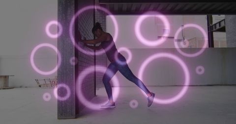 Digital Abstract Overlay Woman Exercising Outdoors