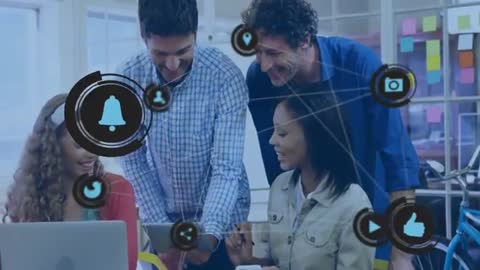 Team Collaborating Innovative Digital Icons Transform Workflow