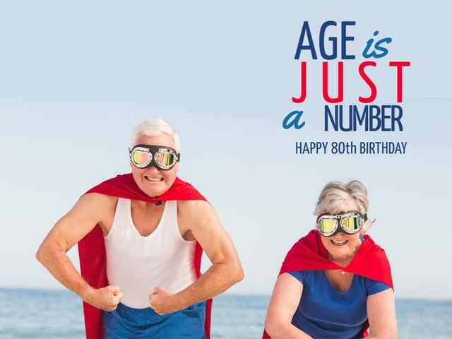 Elderly Superhero Couple Celebrating 80th Birthday - Download Free Stock Templates Pikwizard.com