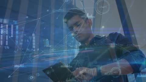 Futuristic Technology Overlay on Professional with Tablet