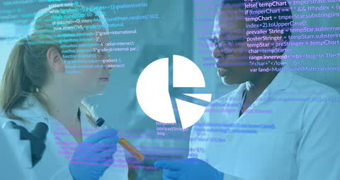 Diverse Scientists Analyzing Data with Digital Interface Overlay