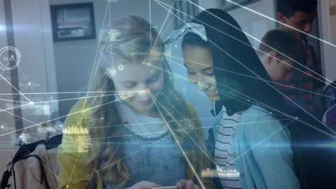 Diverse Students Engaged with Mobile Technology in Classroom