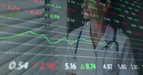 Medical Professional Analyzing Financial Data Visualization in Modern Workspace