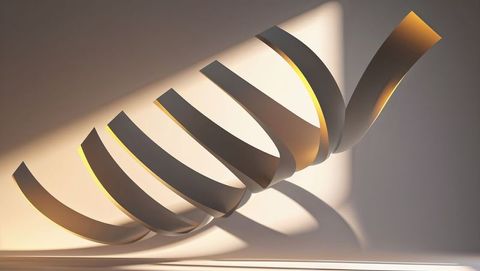 Helical ribbon sculptural twist with dramatic shadows