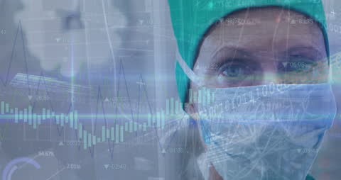 Medical Professional Analyzing Data with Financial Overlay