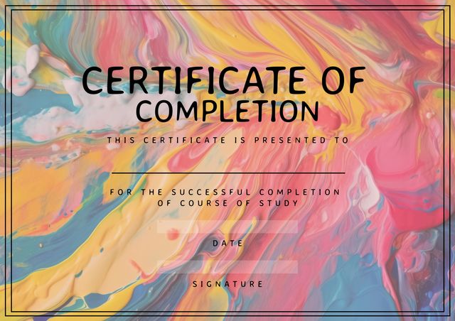 Colorful Abstract Certificate of Completion Template with Handwritten Fonts - Download Free Stock Templates Pikwizard.com