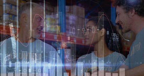 warehouse team analyzing data graphics overlay - Download Free Stock Images Pikwizard.com