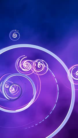 Rotating Neon Spiral Expanding into Nested Spirals in Misty Purple Vertical Motion Loop