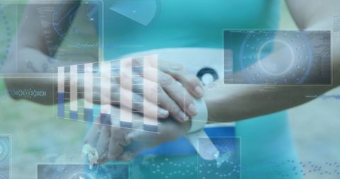 Digital Interface with Sportsman Checking Smartwatch