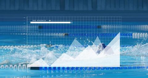 Swimmer propelling forward with performance data overlay