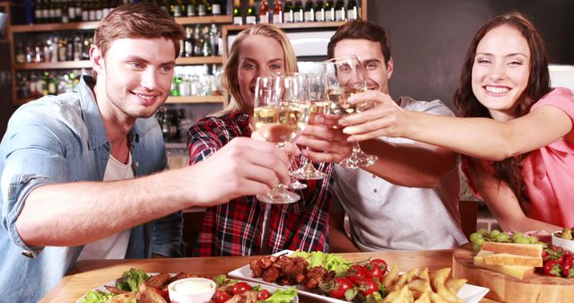 Group of Friends Enjoying Dinner and Drinks at a Restaurant - Download Free Stock Images Pikwizard.com