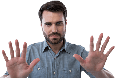 Man Touching Transparent Digital Interface in Mid Gesture - Download Free Stock Videos Pikwizard.com
