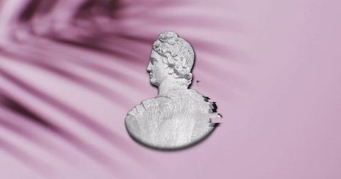 Glitched greek sculpture on abstract pink background