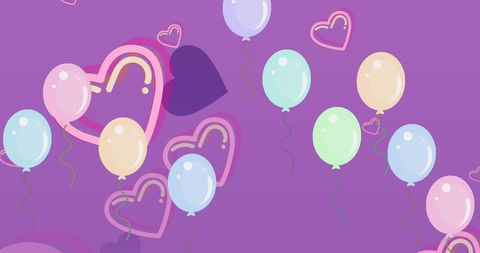 Colorful Balloons and Hearts on Purple Background for Valentine's Day - Download Free Stock Images Pikwizard.com