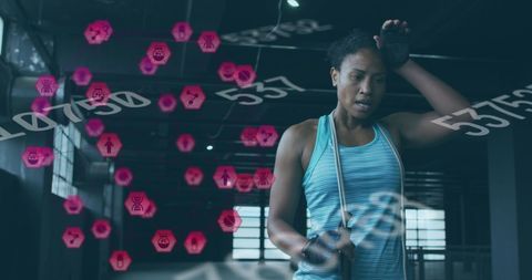 Athlete with jump rope using fitness and performance analytics