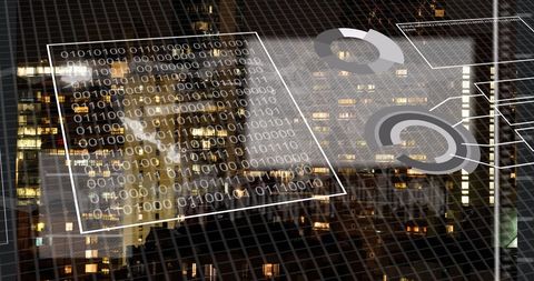 Financial Data Processing with Urban Skyline Digital Overlay - Download Free Stock Images Pikwizard.com