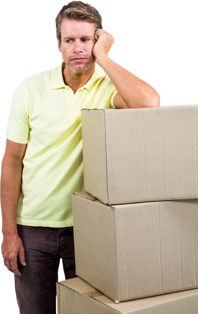 Transparent Man Contemplating Stack of Cardboard Moving Boxes - Download Free Stock Videos Pikwizard.com