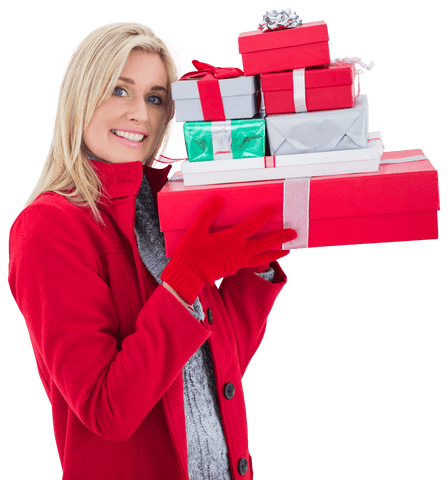 festive blonde transient joyfully holding holiday gifts - Download Free Stock Videos Pikwizard.com