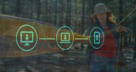 Digital Data Processing Overlaid on Camping Scene