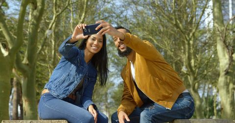 Cheerful Couple Taking Selfie Outdoors in Park - Download Free Stock Images Pikwizard.com