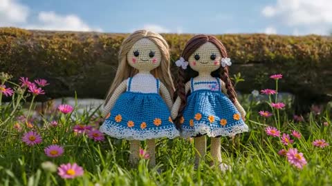 Crocheted Dolls in Sunny Flower Meadow