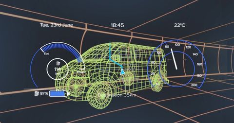 Innovative Electric Van Display with Eco-Power Indicators - Download Free Stock Images Pikwizard.com