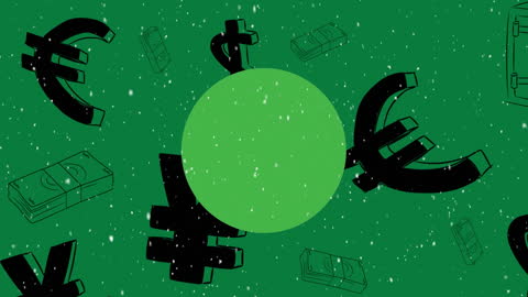 Global Network Currency Animation in Green and Black Palette