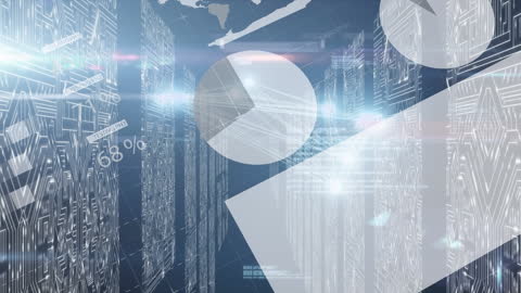 Futuristic Financial Data Interface with Digital Graphs in Server Room