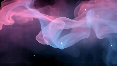 Flowing Pink-Blue Vapor Ribbon Emitting Glowing Sparks over Dark Grid Abstract Motion Loop