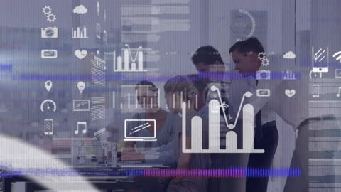 Diverse Business Team with Digital Data Overlay in Office