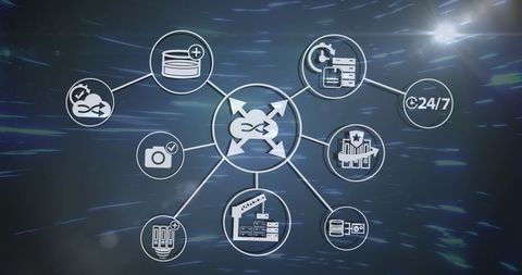 Abstract Digital Network Diagram with Technology Icons - Download Free Stock Images Pikwizard.com