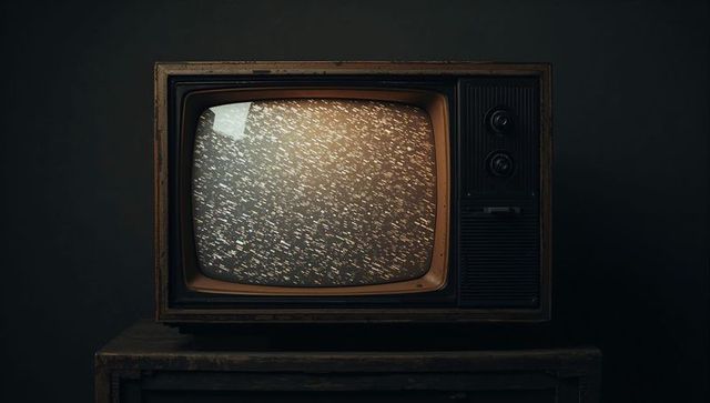 Retro TV Displaying Static in Dim Room