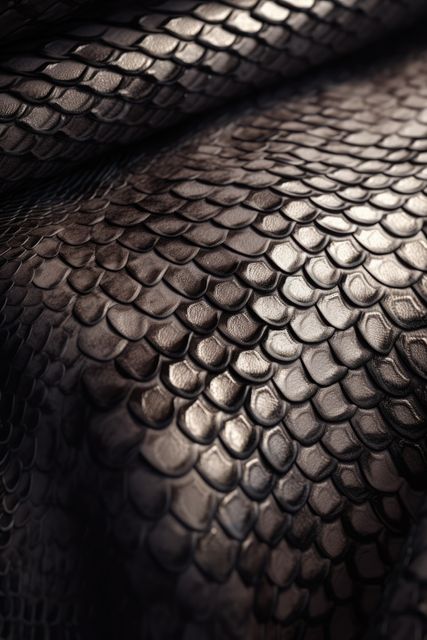 Close up of silver shiny scales in folds of snakeskin. Nature, leather, skin, texture and design concept digitally generated image.
