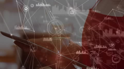 Business Woman Analyzing Digital Network Data on Tablet