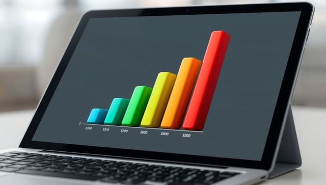 Screen Displaying Colorful Rising Bar Chart on Convertible Laptop