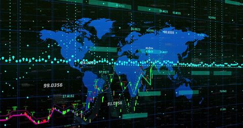 Global Financial Data Analysis Over World Map in Digital Display - Download Free Stock Images Pikwizard.com
