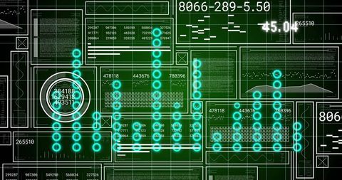 Futuristic digital interface with neon blue data visualization