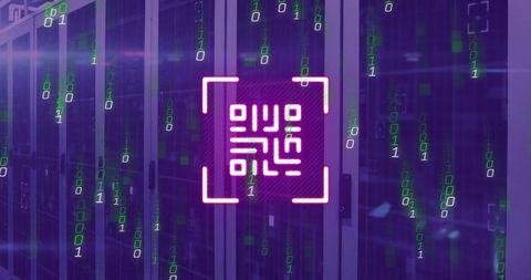 digital qr code overlay with binary coding on server background - Download Free Stock Images Pikwizard.com
