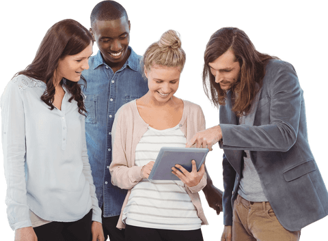 Diverse Team Collaborating with Tablet on Transparent Background - Download Free Stock Videos Pikwizard.com